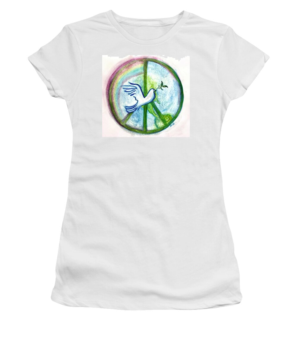 Peace Sign Women's T-Shirt featuring the painting Peace on Earth by Deb Stroh-Larson