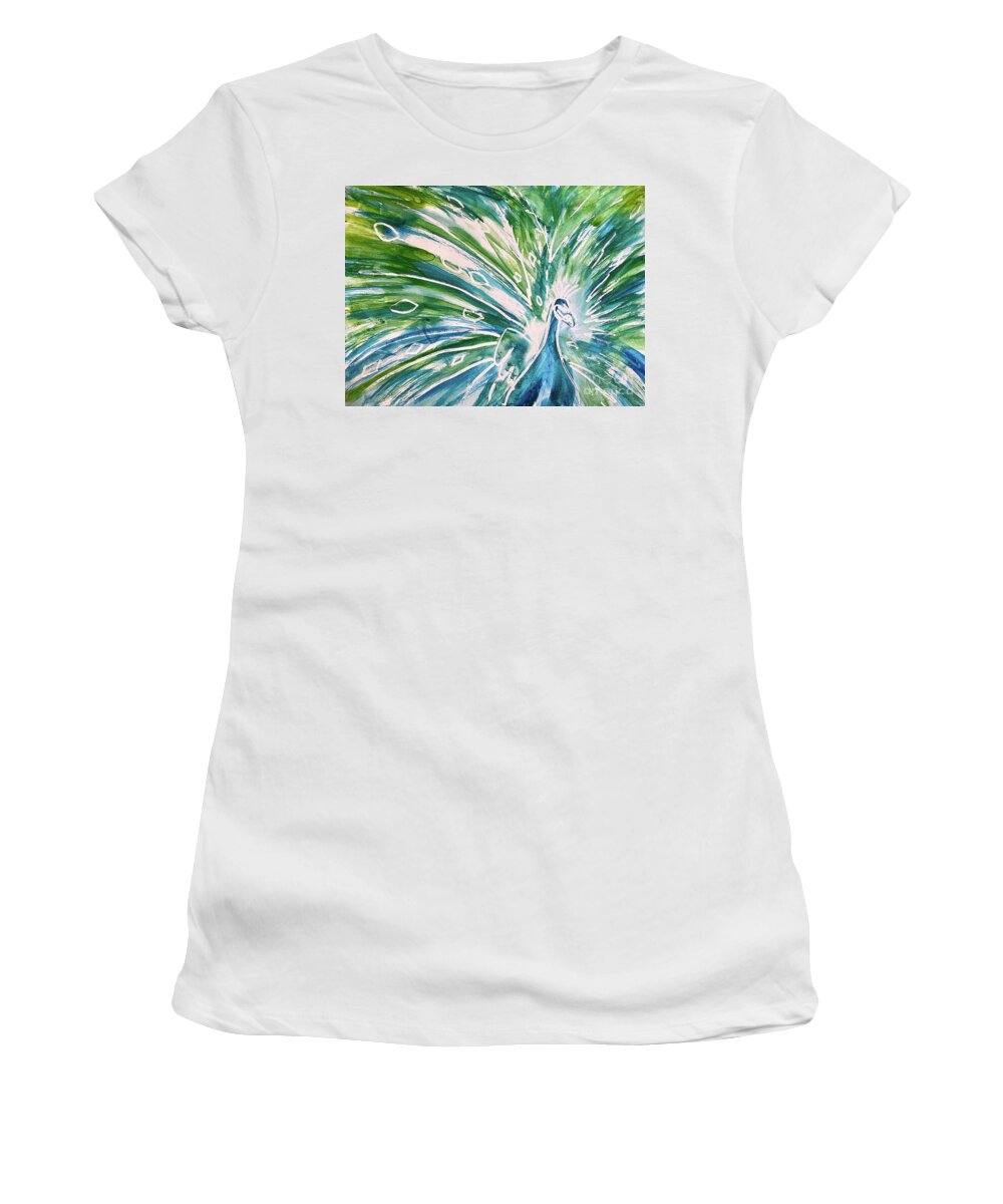 Louisiana Art Women's T-Shirt featuring the painting Peacock for Mom by Francelle Theriot