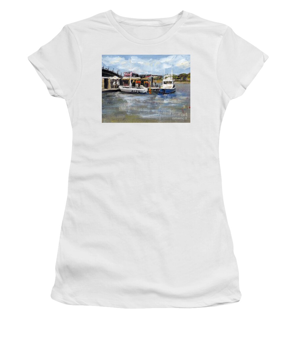 California Women's T-Shirt featuring the painting Pearson's Port Crab Shack by Randy Sprout