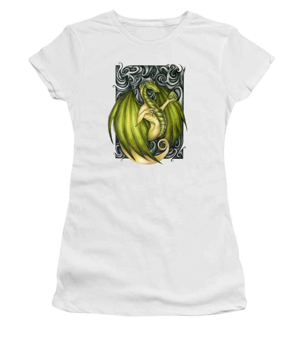 Green Dragon Art Women's T-Shirt featuring the drawing Peridot Green Dragon Drawing by Kristin Aquariann