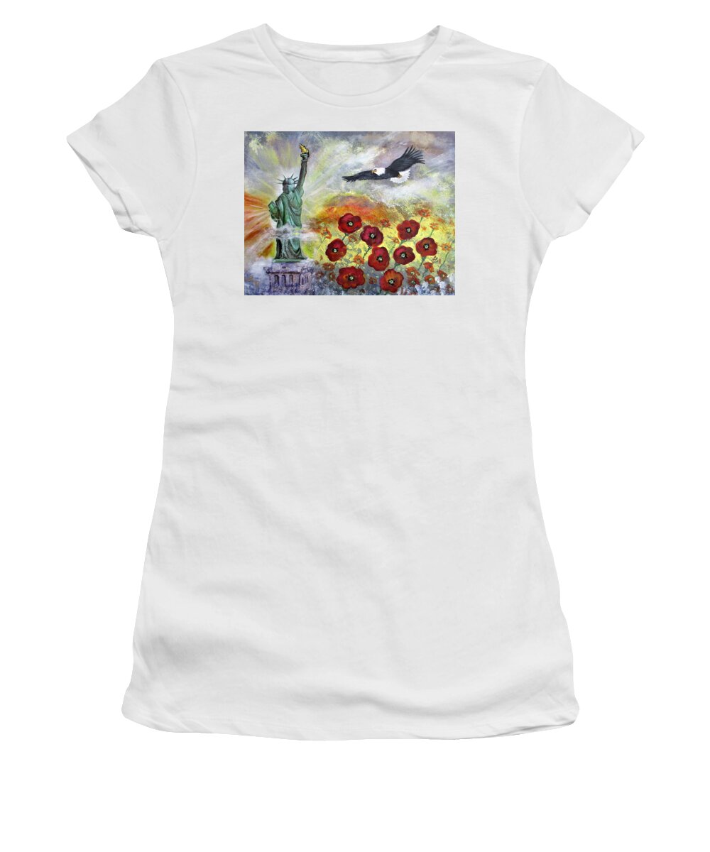 Poppy Peace Through Strength Women's T-Shirt featuring the painting Poppy Peace Through Strength by Lynn Raizel Lane