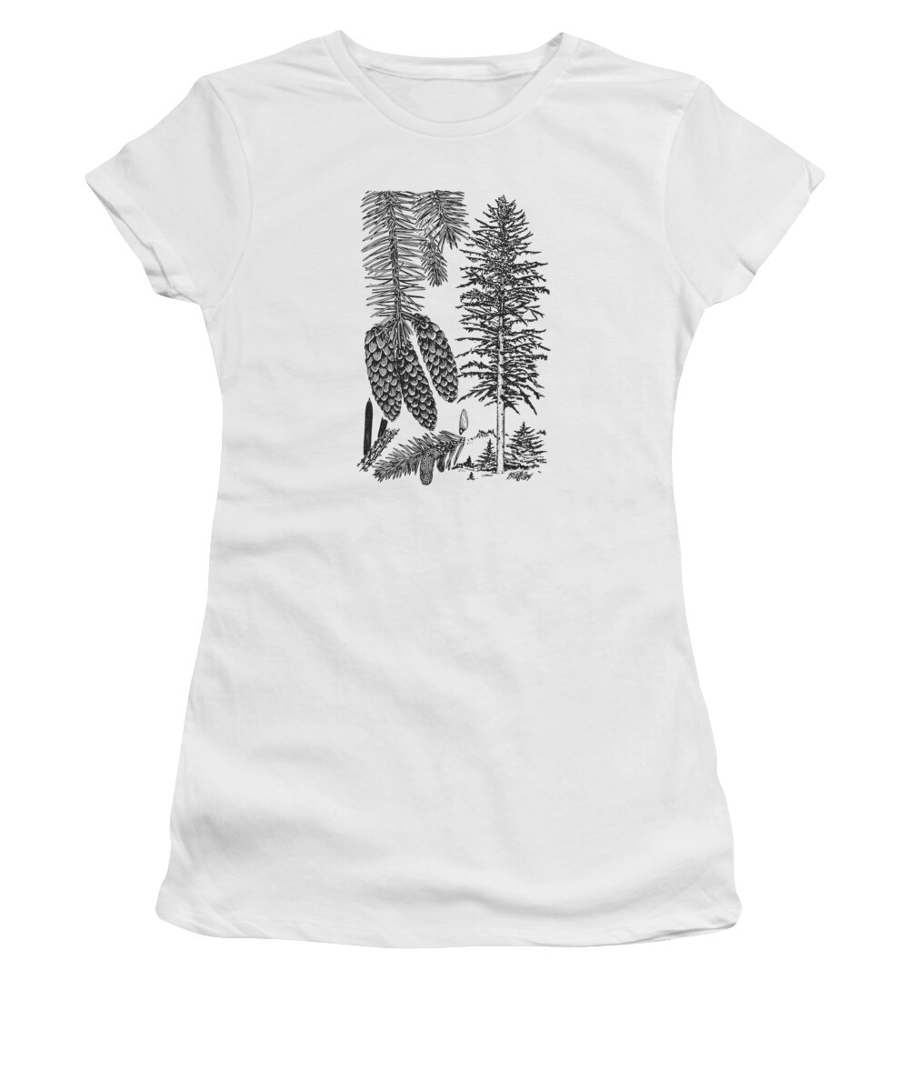 Pine Tree Women's T-Shirt featuring the digital art Pine Tree, Cones And Needles by Madame Memento