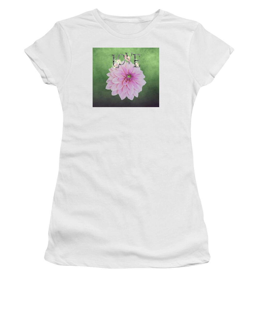 Love Women's T-Shirt featuring the mixed media Pink Dahlia With Love by Johanna Hurmerinta