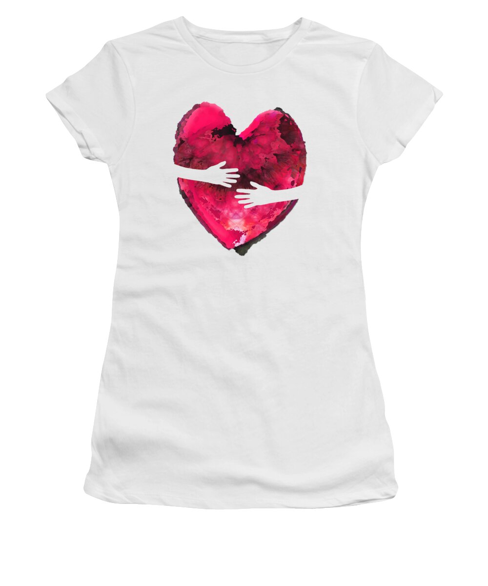 Heart Women's T-Shirt featuring the painting Pink Heart Art - Big Hug by Sharon Cummings
