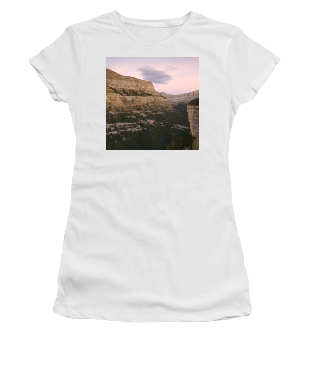 Ordesa Valley Women's T-Shirt featuring the photograph Pink Skies over the Ordesa Valley by Stephen Taylor