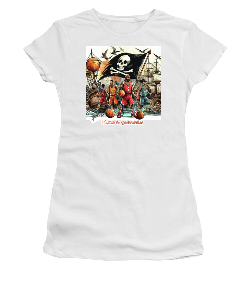 Basketball Players Women's T-Shirt featuring the digital art Piratas de Quebradillas by Charlie Roman