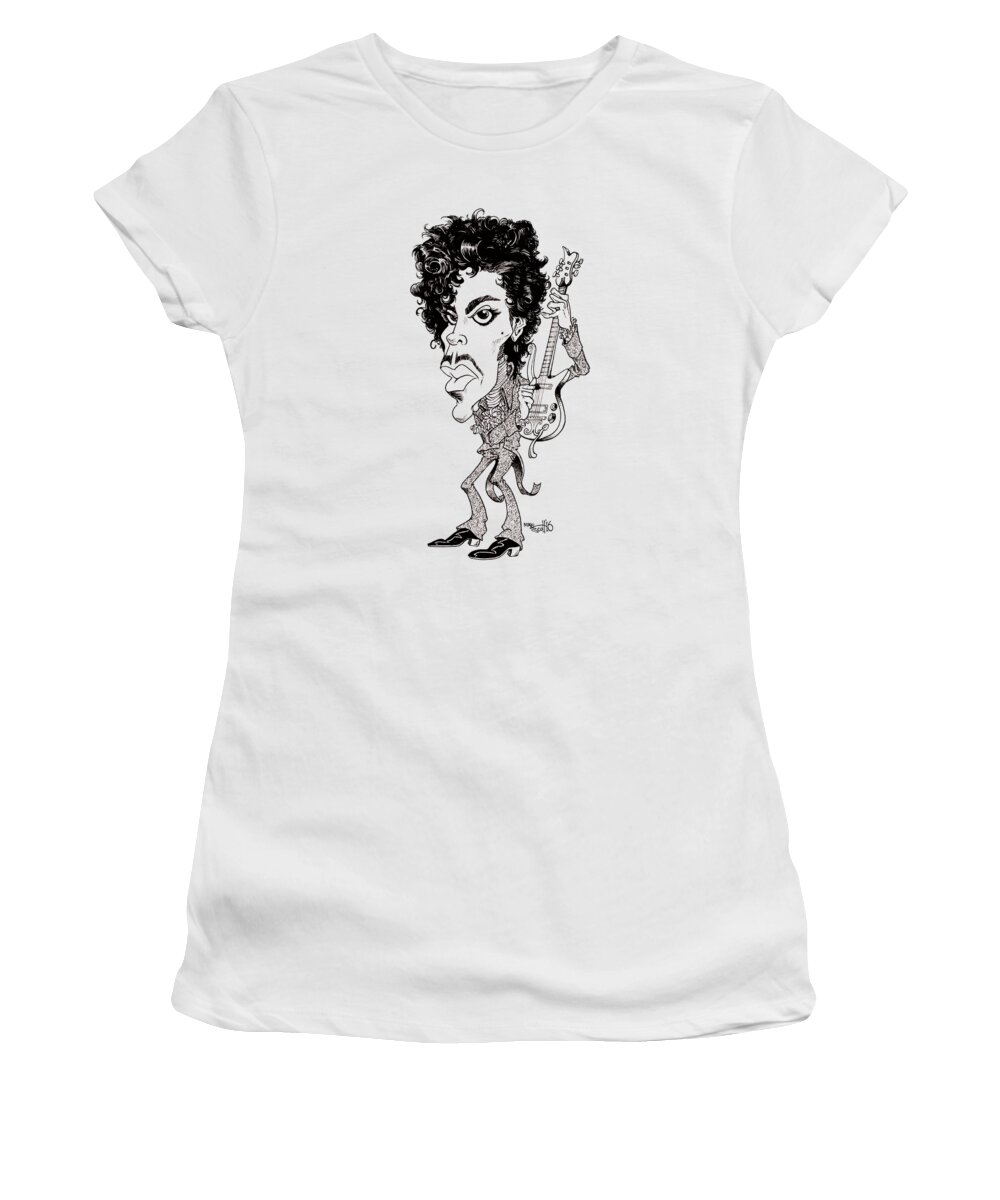 Caricature Women's T-Shirt featuring the drawing Prince by Mike Scott