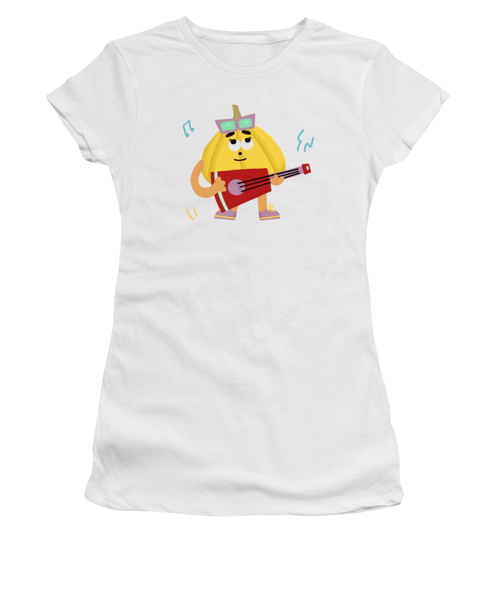 Music Women's T-Shirt featuring the painting Pumpkin loves to play guitar by Min Fen Zhu