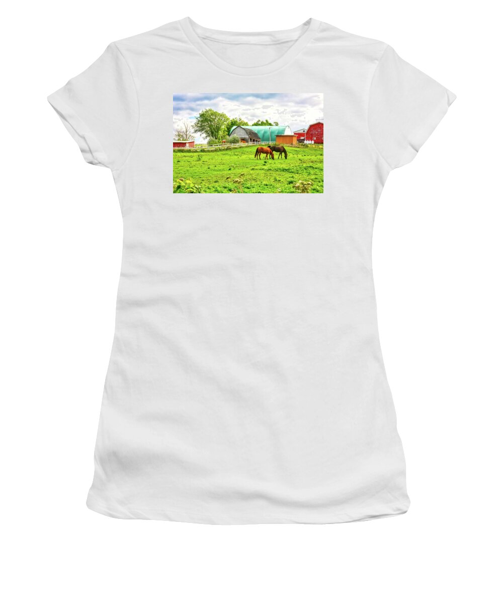Farm Women's T-Shirt featuring the photograph Quebec farm by Tatiana Travelways