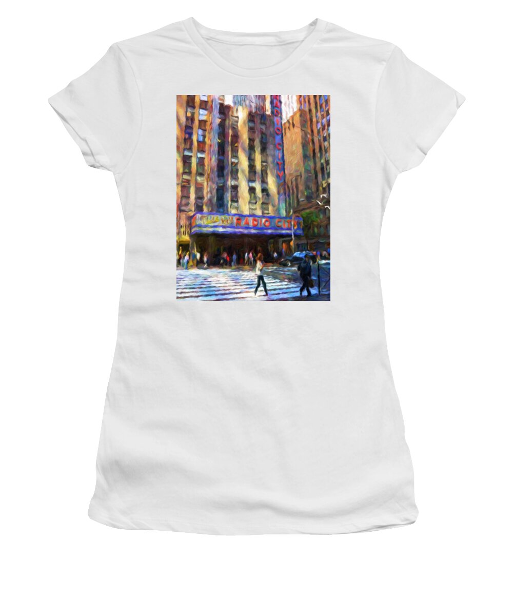 Landscape Women's T-Shirt featuring the painting Radio City Music Hall, New York by Trask Ferrero