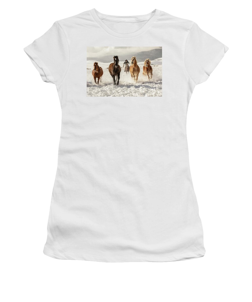 Horses Women's T-Shirt featuring the photograph Head Em Up by Dawn Key