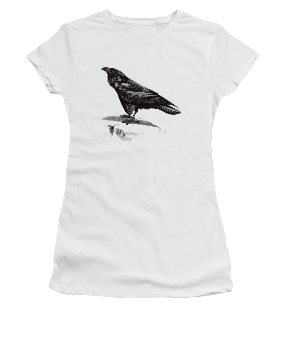 Raven Women's T-Shirt featuring the digital art Raven Engraving by Beltschazar