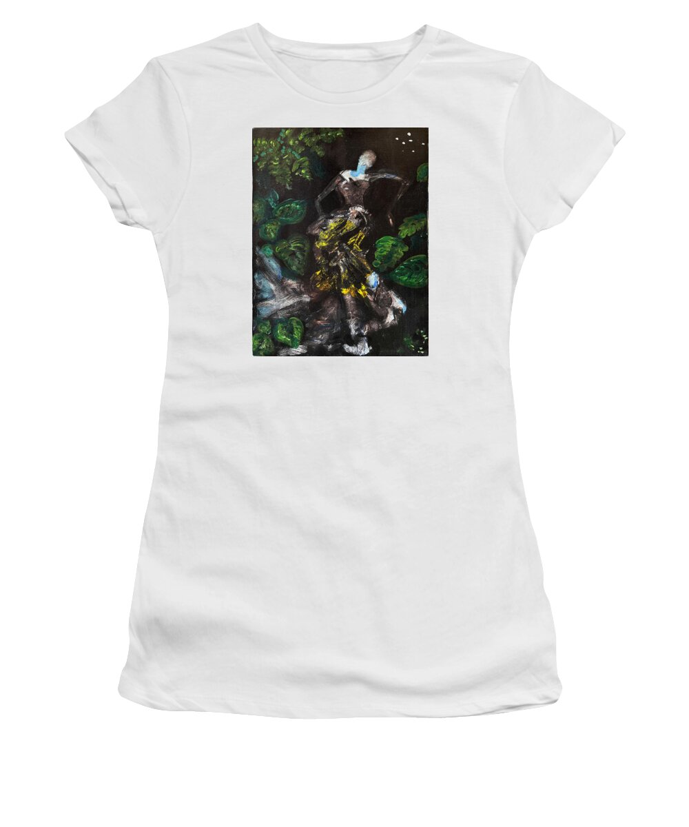Jungle Women's T-Shirt featuring the painting Reclining Darkness by Leslie Porter