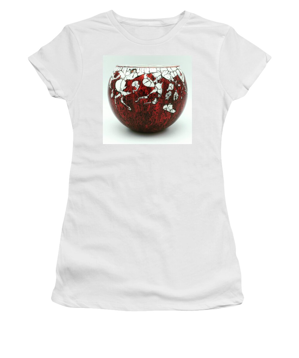 Red Women's T-Shirt featuring the mixed media Red and White Glass Bowl by Christopher Schranck