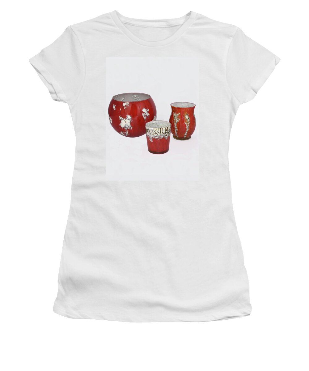Glass Women's T-Shirt featuring the glass art Red and white set of Three by Christopher Schranck