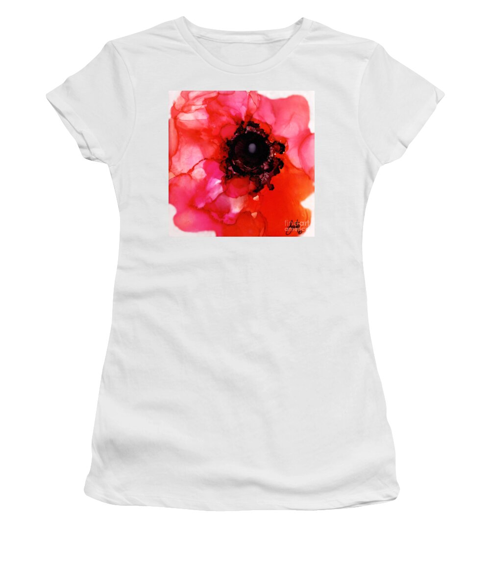  Women's T-Shirt featuring the painting Red Hot Poppy by Daniela Easter