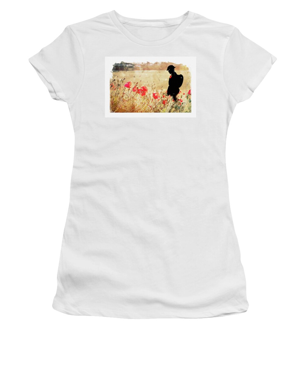 Soldier Poppies Women's T-Shirt featuring the digital art Remember Them by Airpower Art