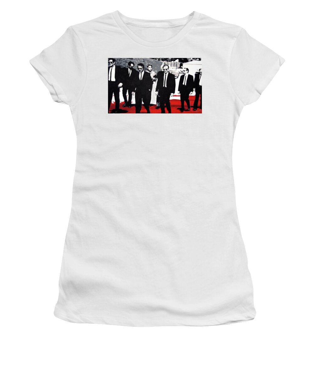 Men In Suits Women's T-Shirt featuring the painting Reservoir Dogs by Hood MA Central St Martins London