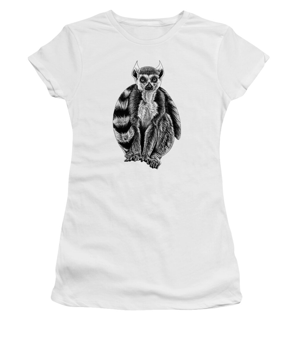 Lemur Women's T-Shirt featuring the drawing Ring-tailed lemur by Loren Dowding