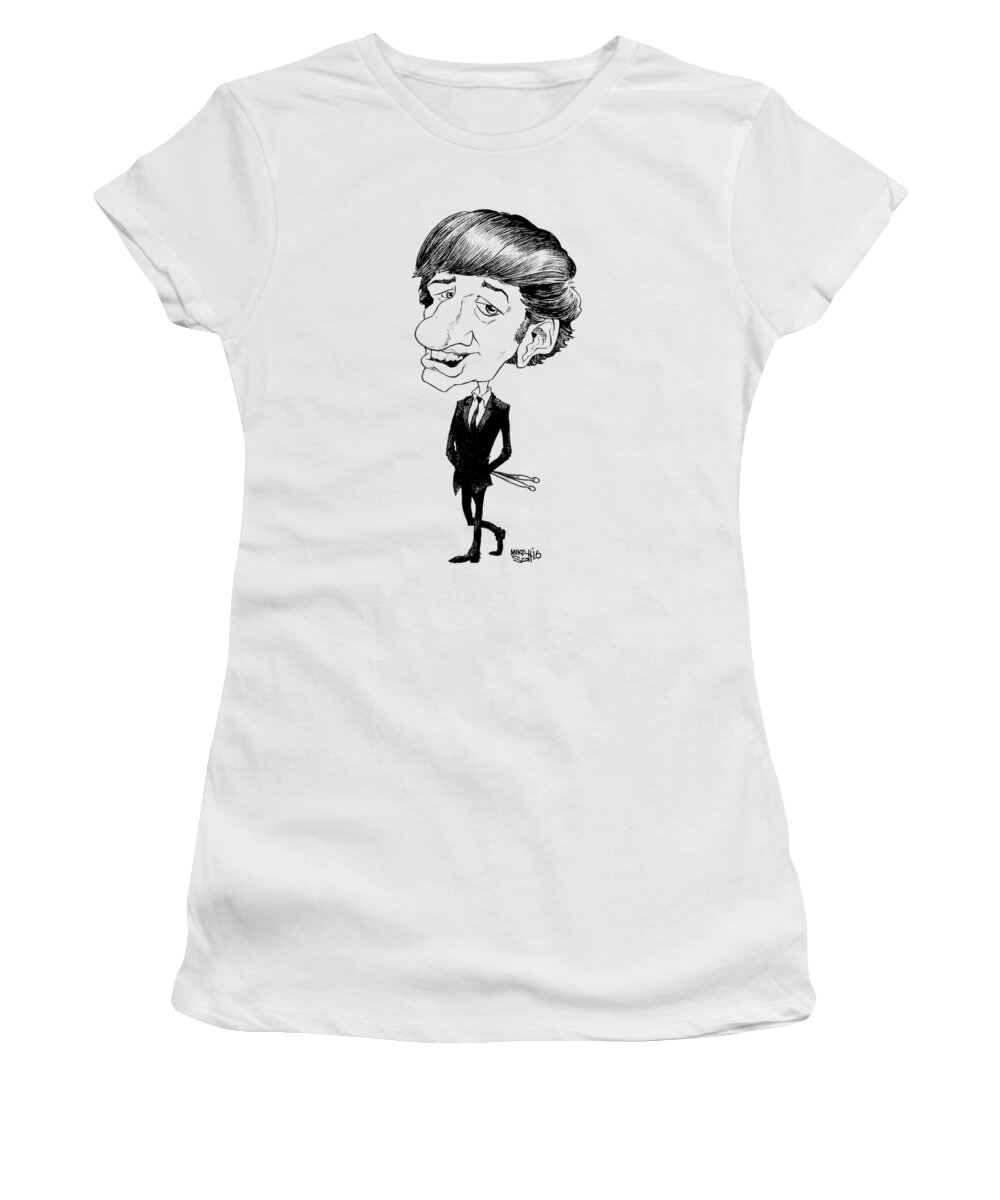 Caricature Women's T-Shirt featuring the drawing Ringo Starr by Mike Scott