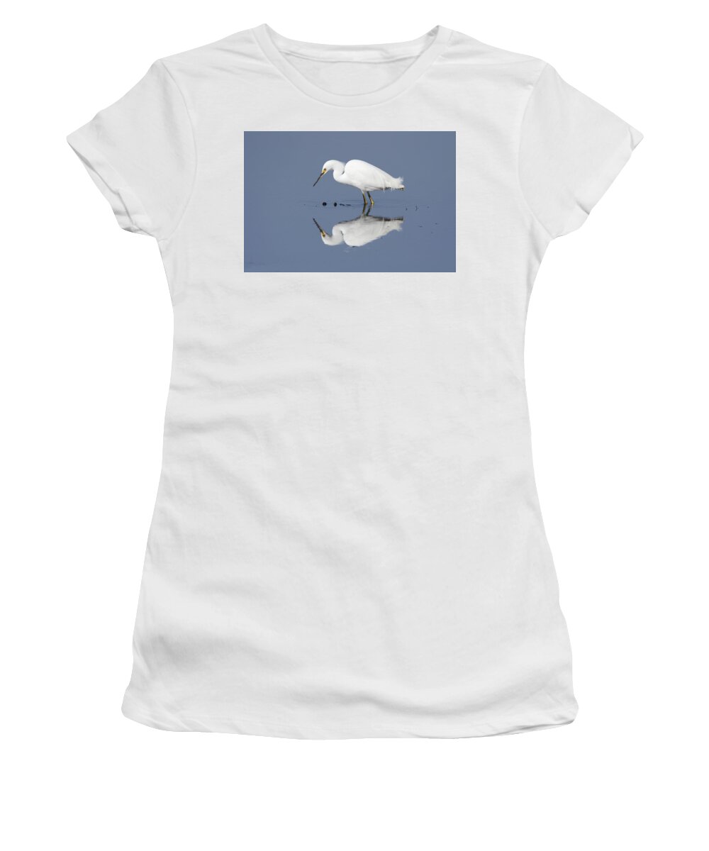 Ripples Women's T-Shirt featuring the photograph Ripples -- Snowy Egret at the Merced National Wildlife Refuge, California by Darin Volpe