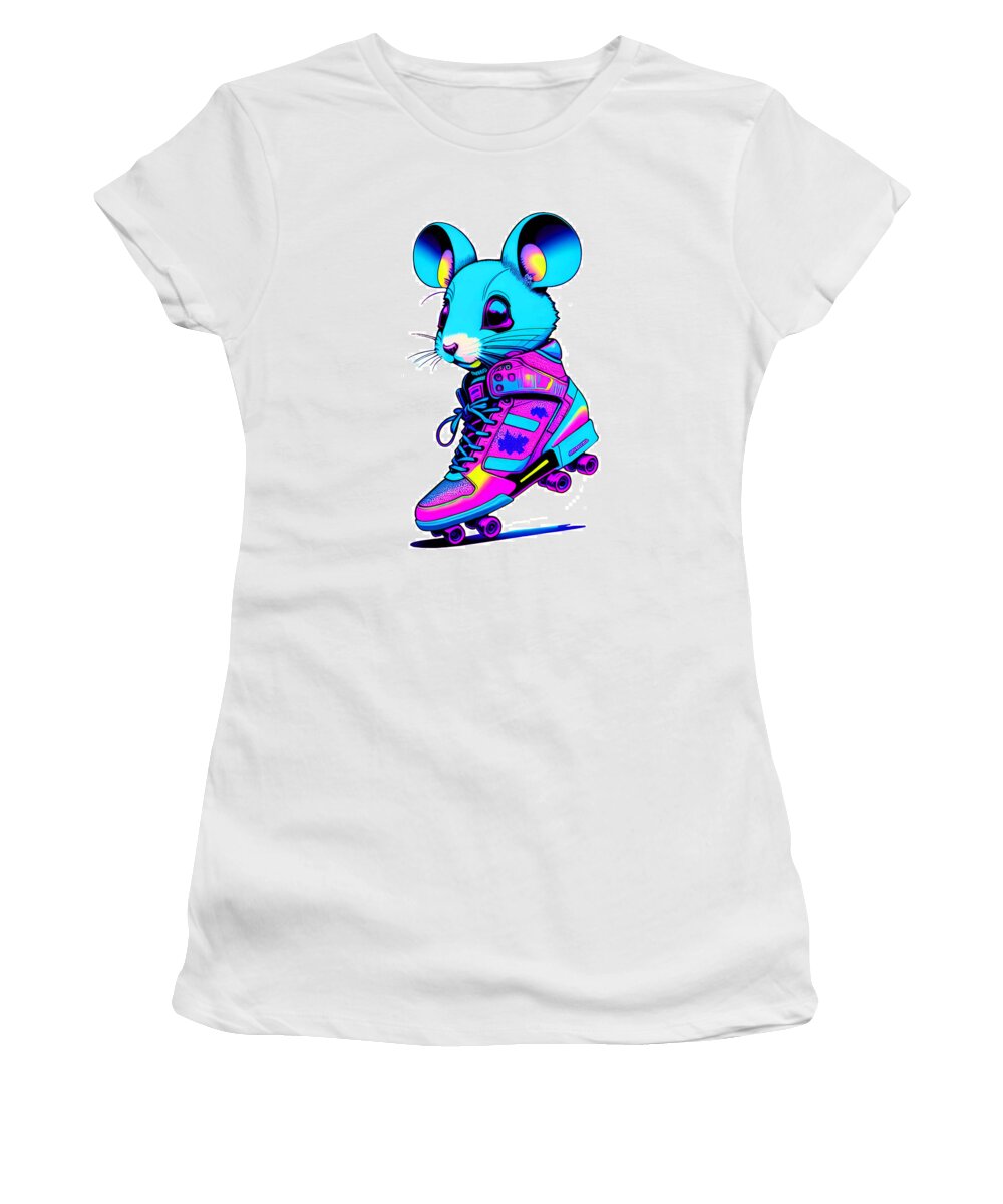 Cool Art Women's T-Shirt featuring the digital art Roller Skating Mouse by Ronald Mills