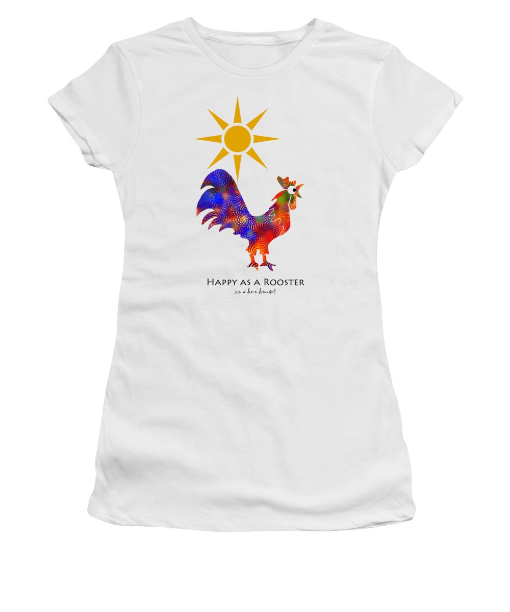 Rooster Women's T-Shirt featuring the mixed media Rooster Pattern Art by Christina Rollo
