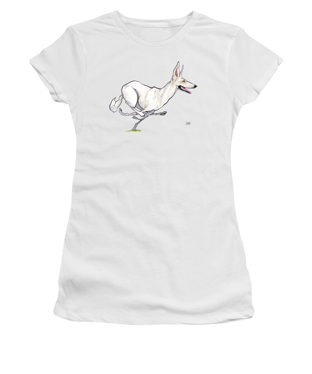 Dog Women's T-Shirt featuring the drawing Running White German Shepherd by Canine Caricatures By John LaFree