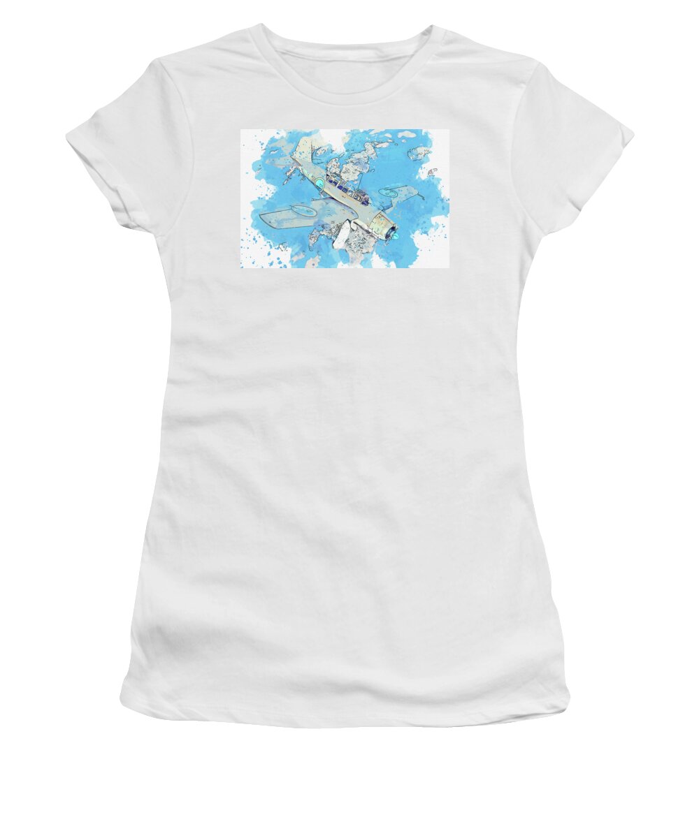 Plane Women's T-Shirt featuring the painting Saab B in watercolor ca by Ahmet Asar by Celestial Images