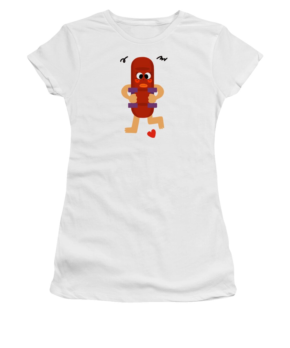 Sausage Women's T-Shirt featuring the drawing Sausages love dumbbell movement by Min Fen Zhu