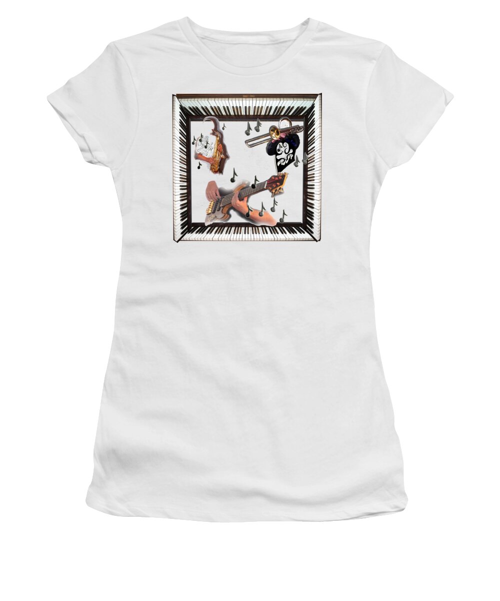 Saxophone Women's T-Shirt featuring the painting Saxophone Guitar Trombone Piano Design by Tom Conway