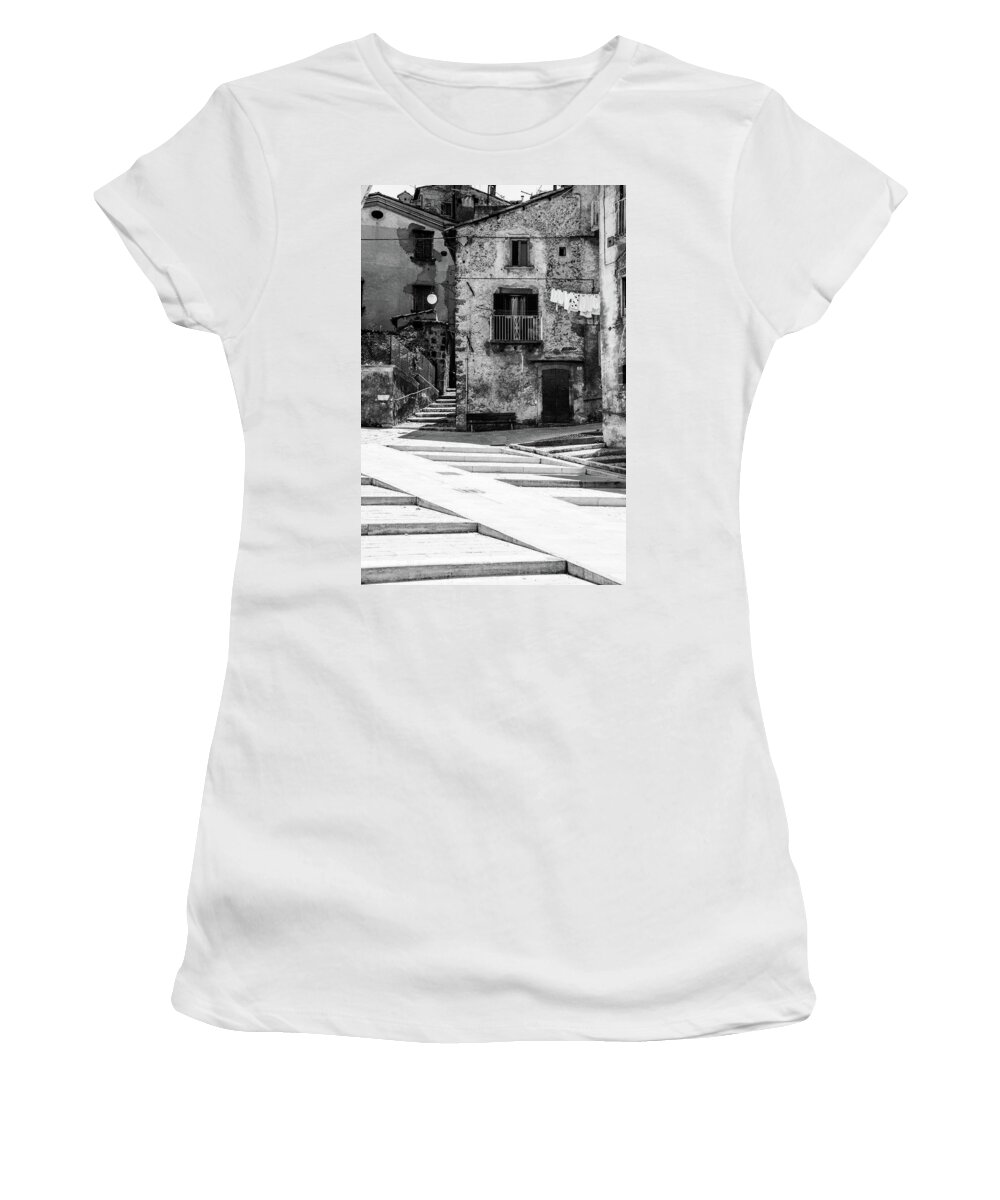 Italian Women's T-Shirt featuring the photograph Scanno, Italy - BW 04 by AM FineArtPrints