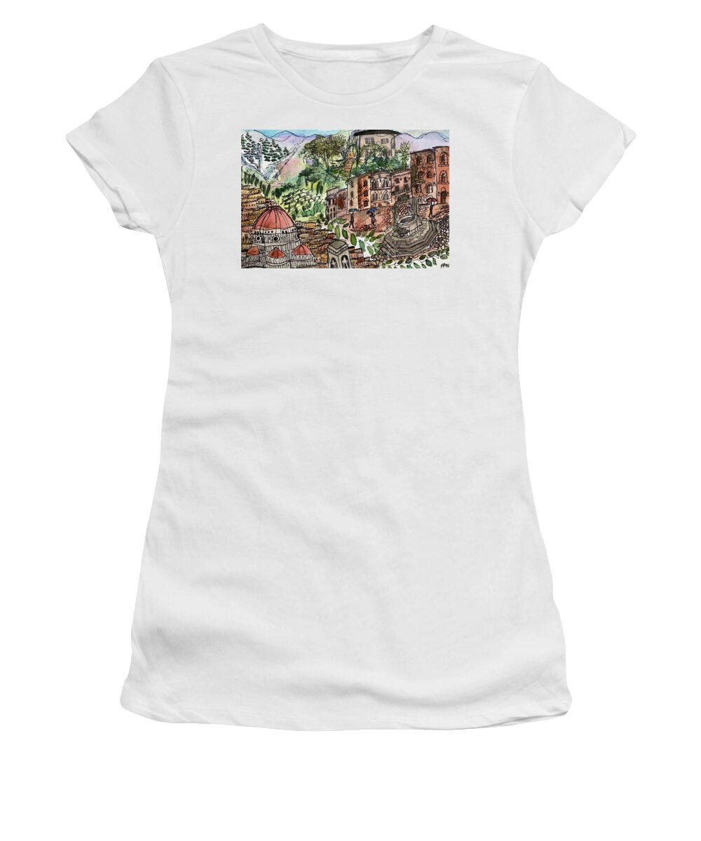  Women's T-Shirt featuring the painting Scenes of Italy by Meredith Palmer