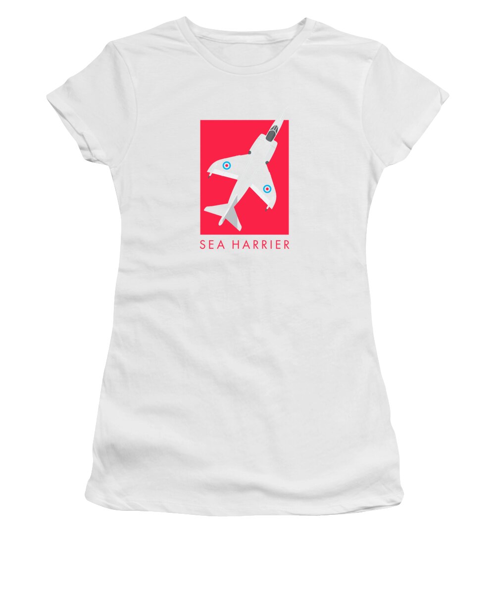 Aircraft Women's T-Shirt featuring the digital art Sea Harrier Jet Aircraft - Crimson by Organic Synthesis