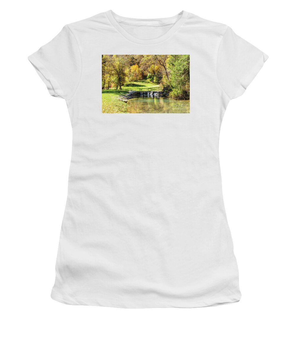 Ozarks Women's T-Shirt featuring the photograph Serene Scene Dogwood Canyon by Jennifer White