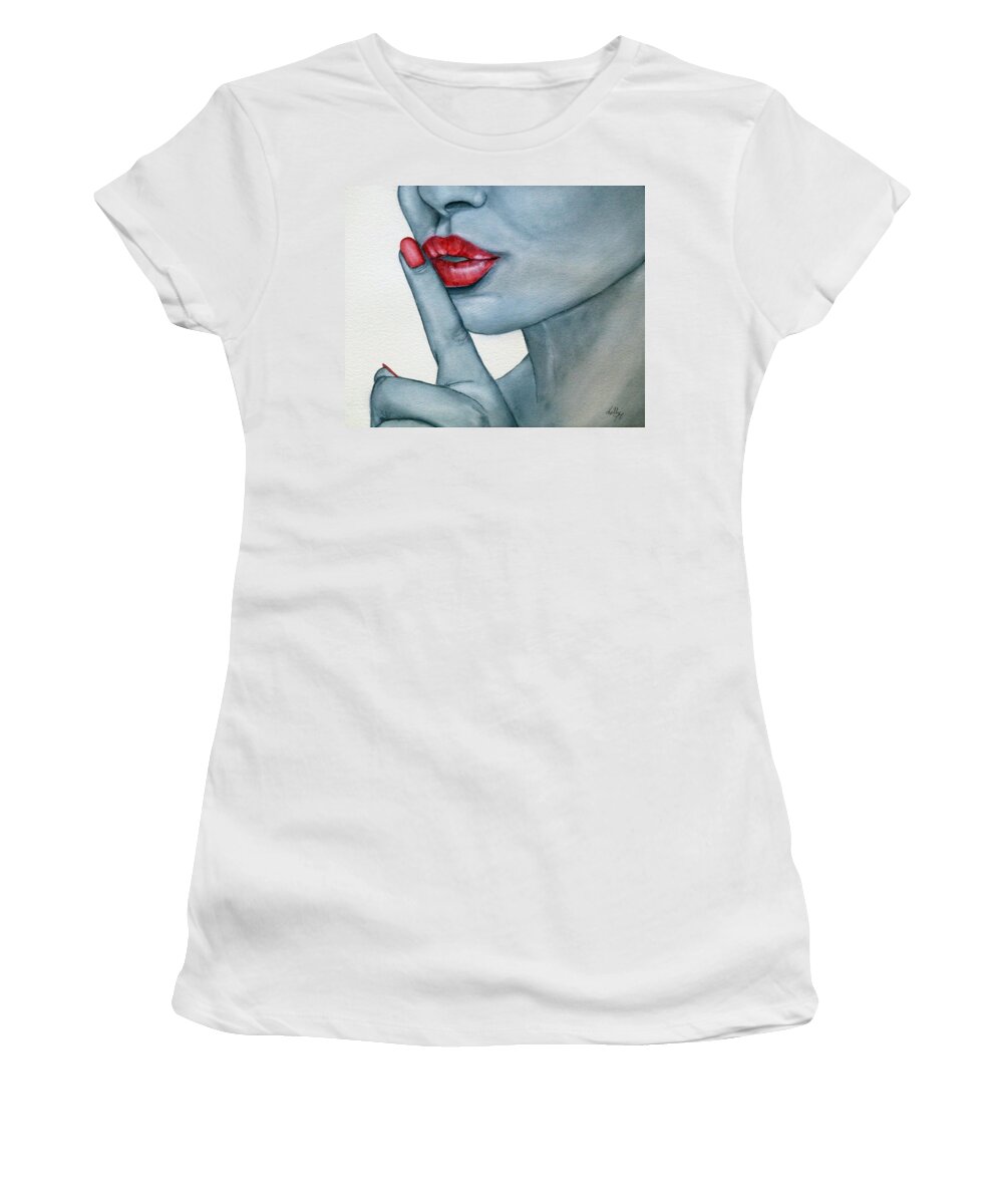 Shhh Women's T-Shirt featuring the painting Shhh...whisper by Kelly Mills