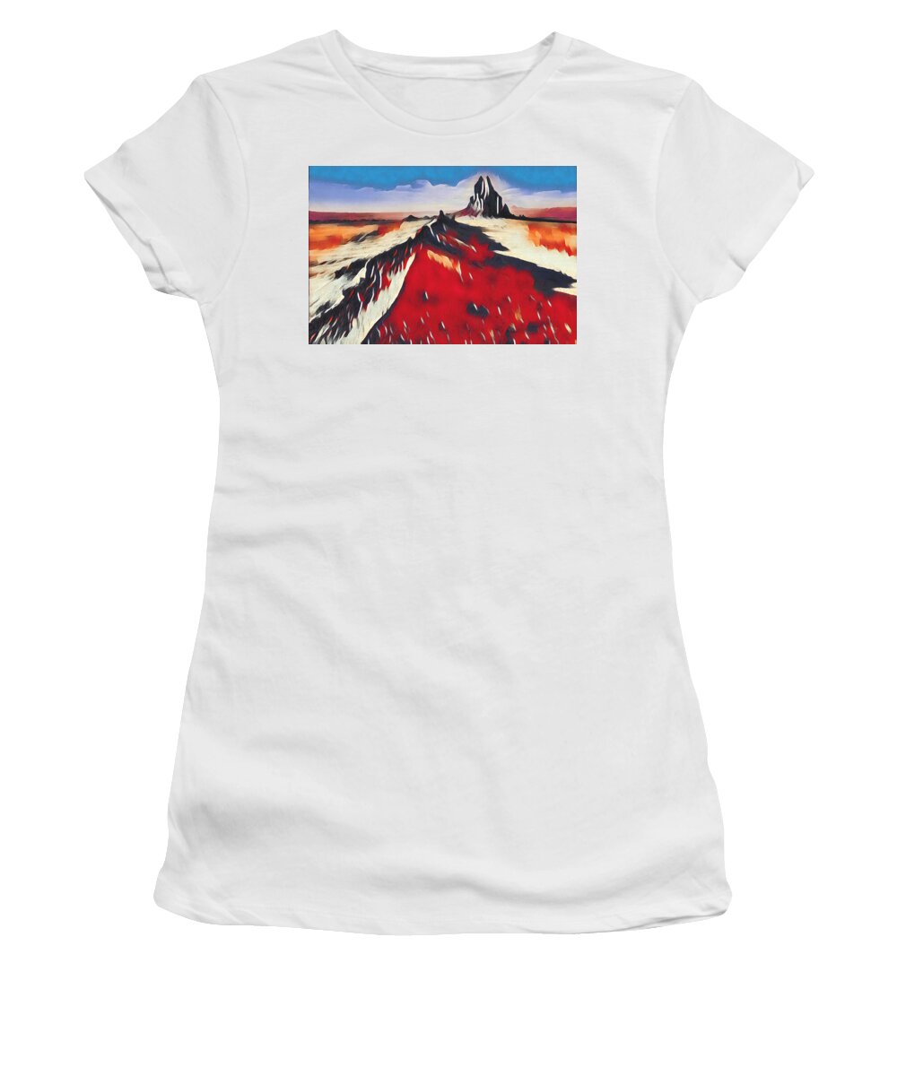 Rock Women's T-Shirt featuring the digital art Shiprock, New Mexico by Aerial Santa Fe