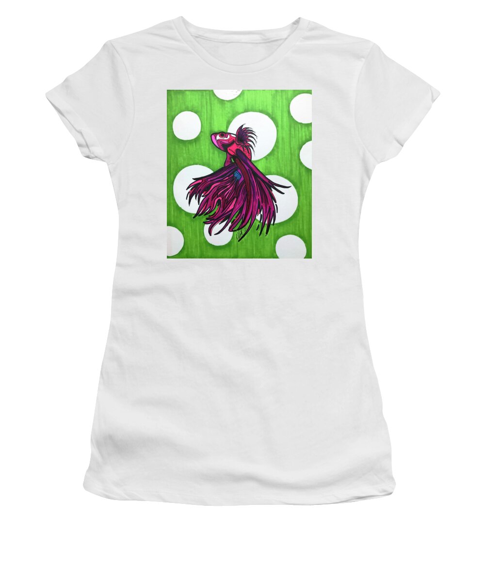 Siamese Fighting Fish Women's T-Shirt featuring the drawing Siamese Dancer by Creative Spirit