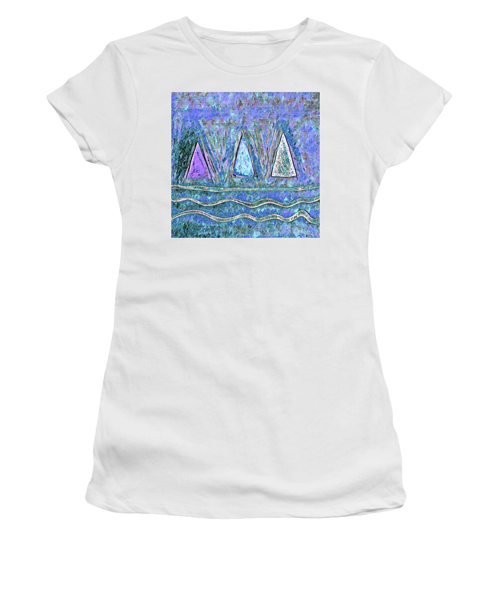 Sailing Women's T-Shirt featuring the painting Simple Sailing by Corinne Carroll