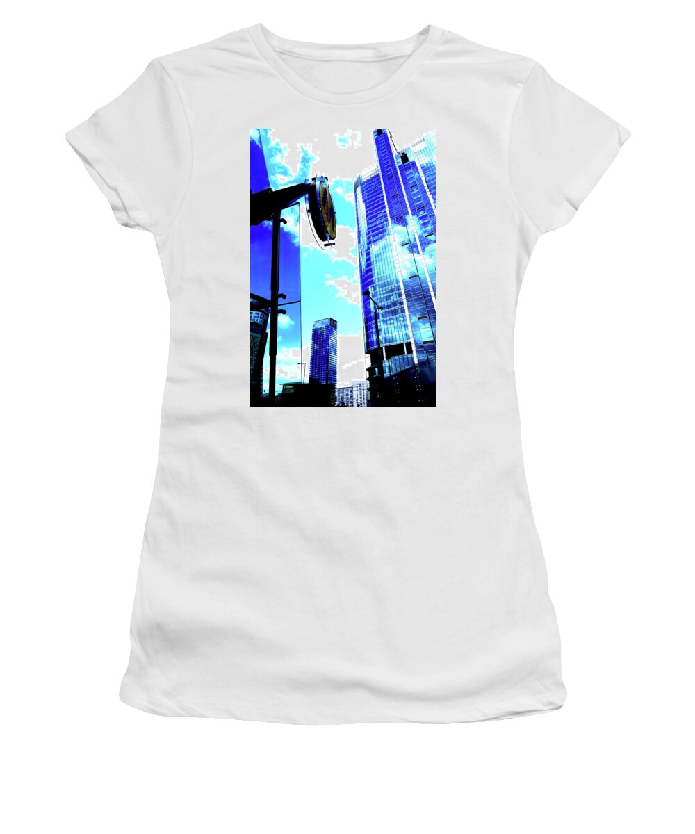 Skyscraper Women's T-Shirt featuring the photograph Skyscrapers And Metro Entrance In Warsaw, Poland by John Siest