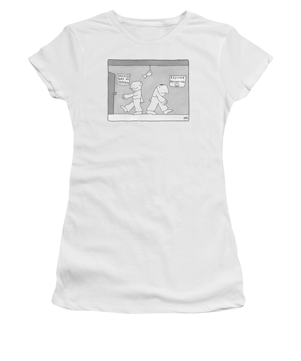 Captionless Women's T-Shirt featuring the drawing Smile You're On Camera by Jonathan Rosen