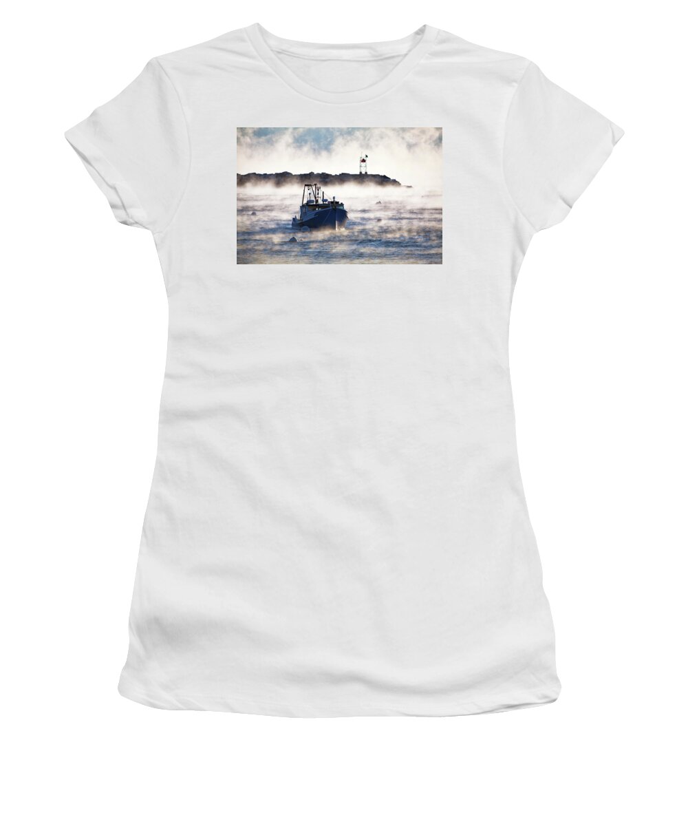 Rye Harbor Women's T-Shirt featuring the photograph Smokey Rye Harbor by Eric Gendron