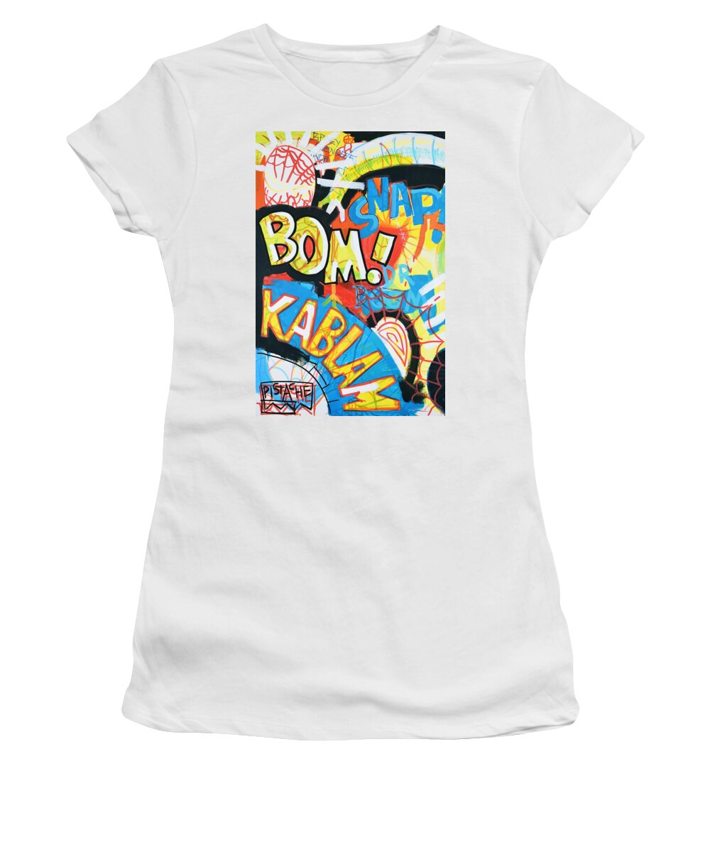 Comic Art Women's T-Shirt featuring the painting Snap Bom Kablam by Pistache Artists