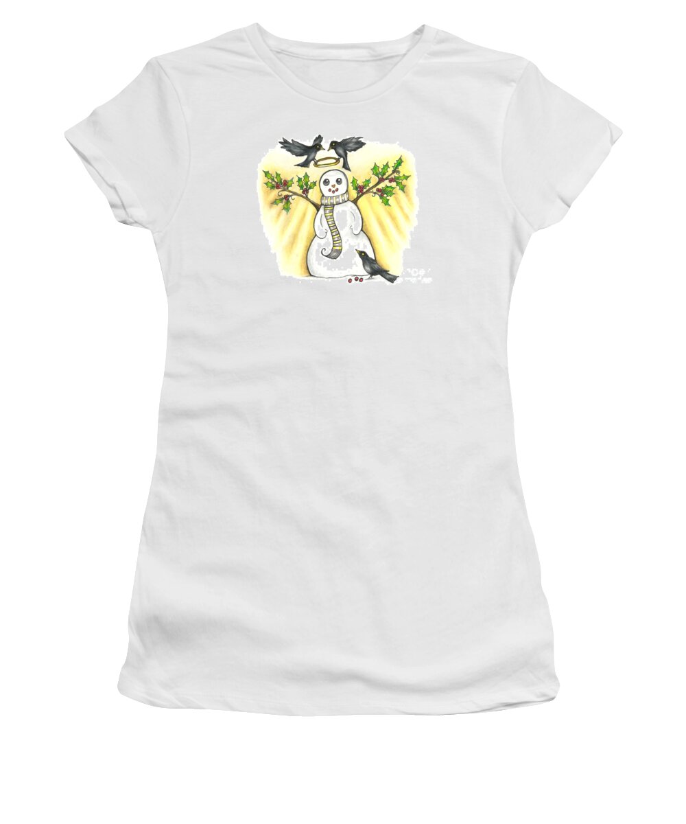 Snow Man Women's T-Shirt featuring the drawing Snow Angel Drawing by Kristin Aquariann