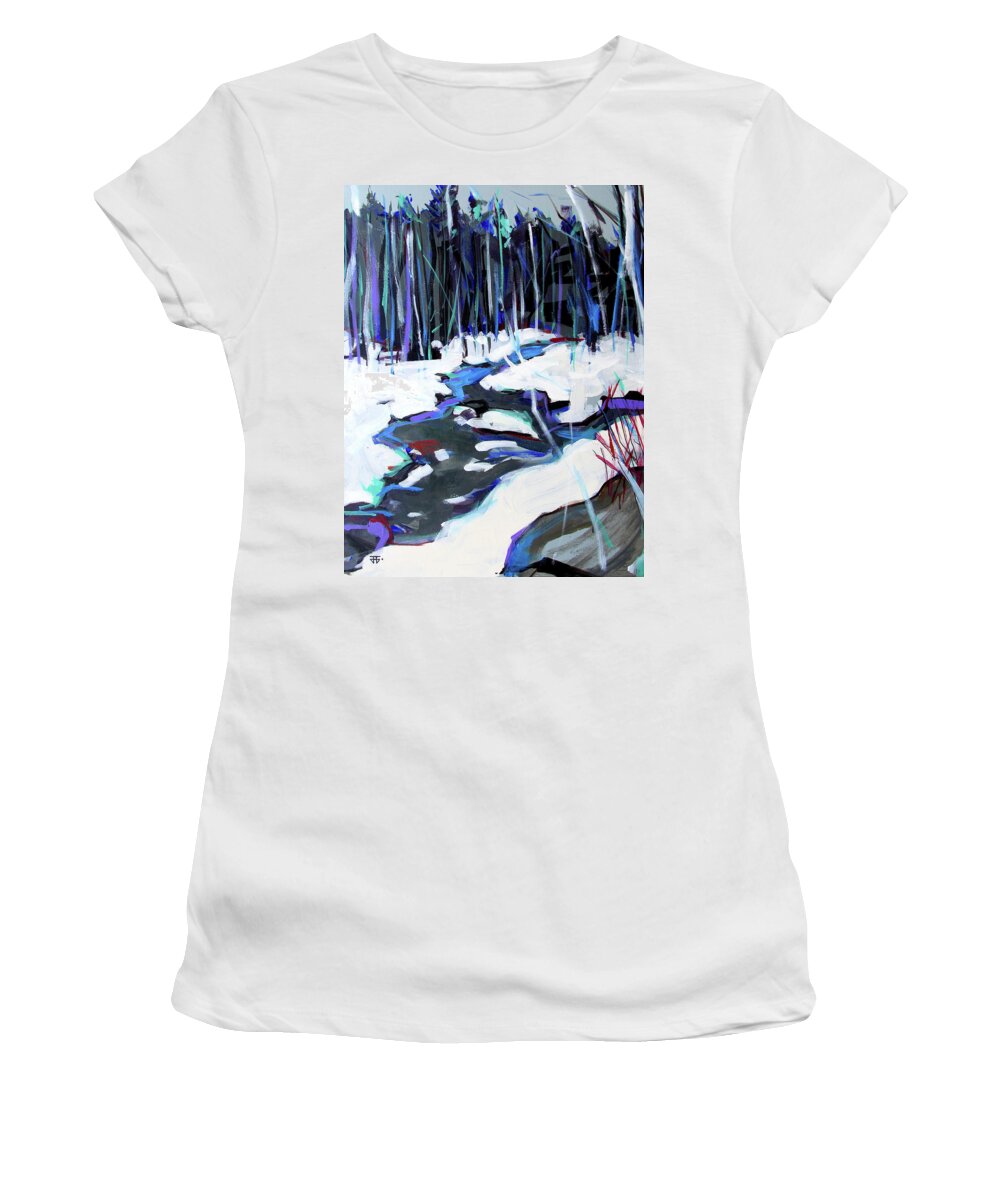 Snow River Women's T-Shirt featuring the painting Snow River by John Gholson