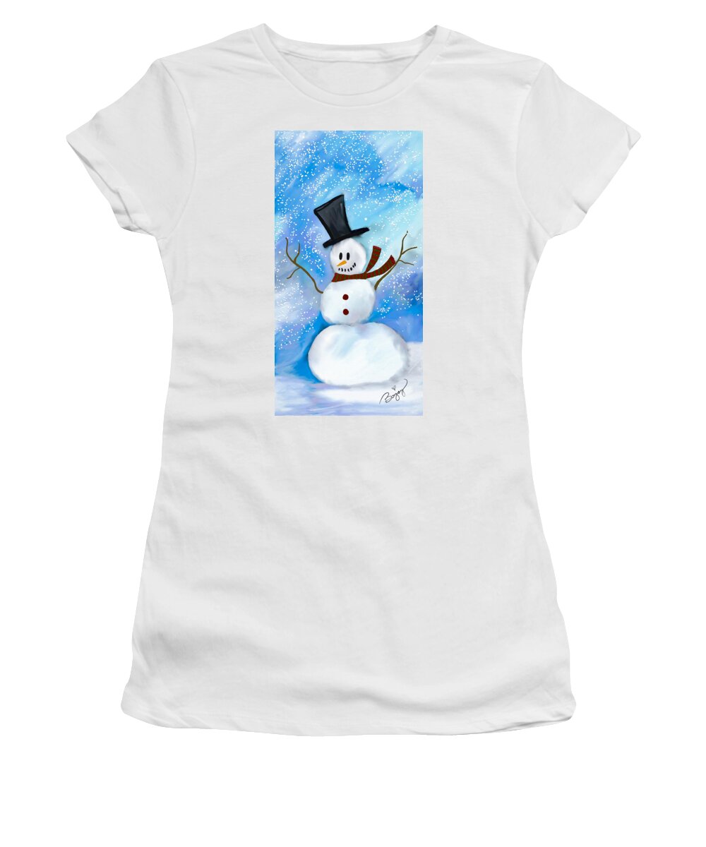 Snowman Women's T-Shirt featuring the digital art Snowman by Bonny Puckett