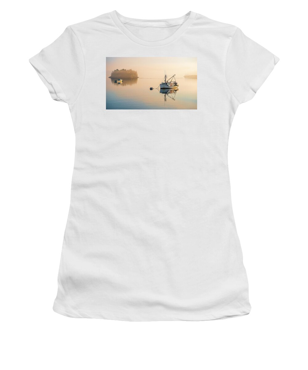 Soft Morning Light At Lube Women's T-Shirt featuring the photograph Soft Morning Light At Lubec by Marty Saccone