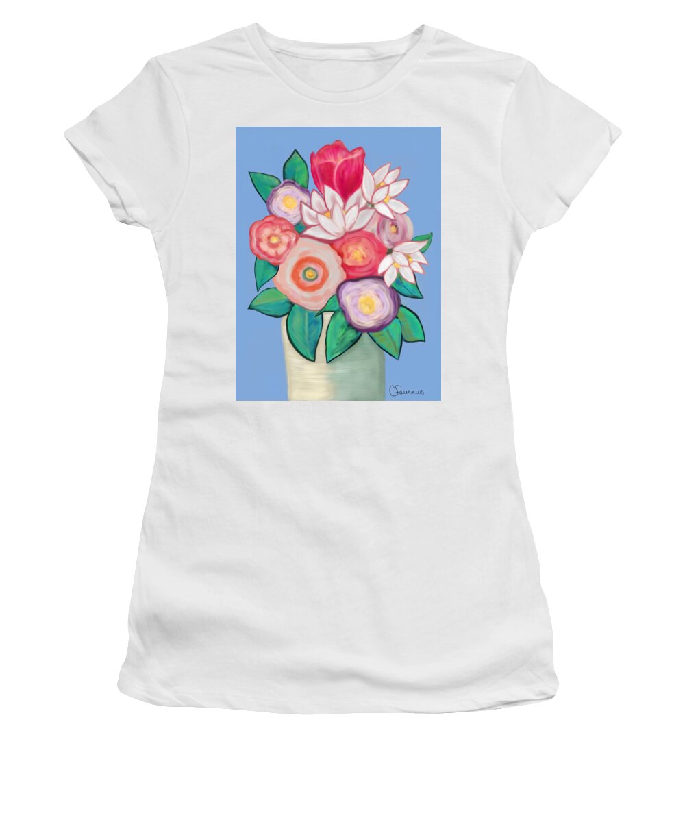 Christne Fournier Women's T-Shirt featuring the painting Soft Petals by Christine Fournier