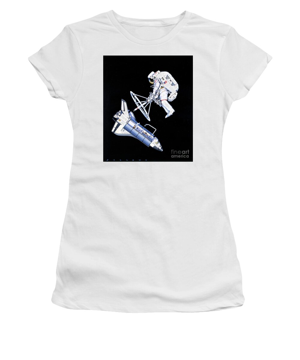 Aviation Women's T-Shirt featuring the painting Space Shuttle Discovery by Jack Fellows