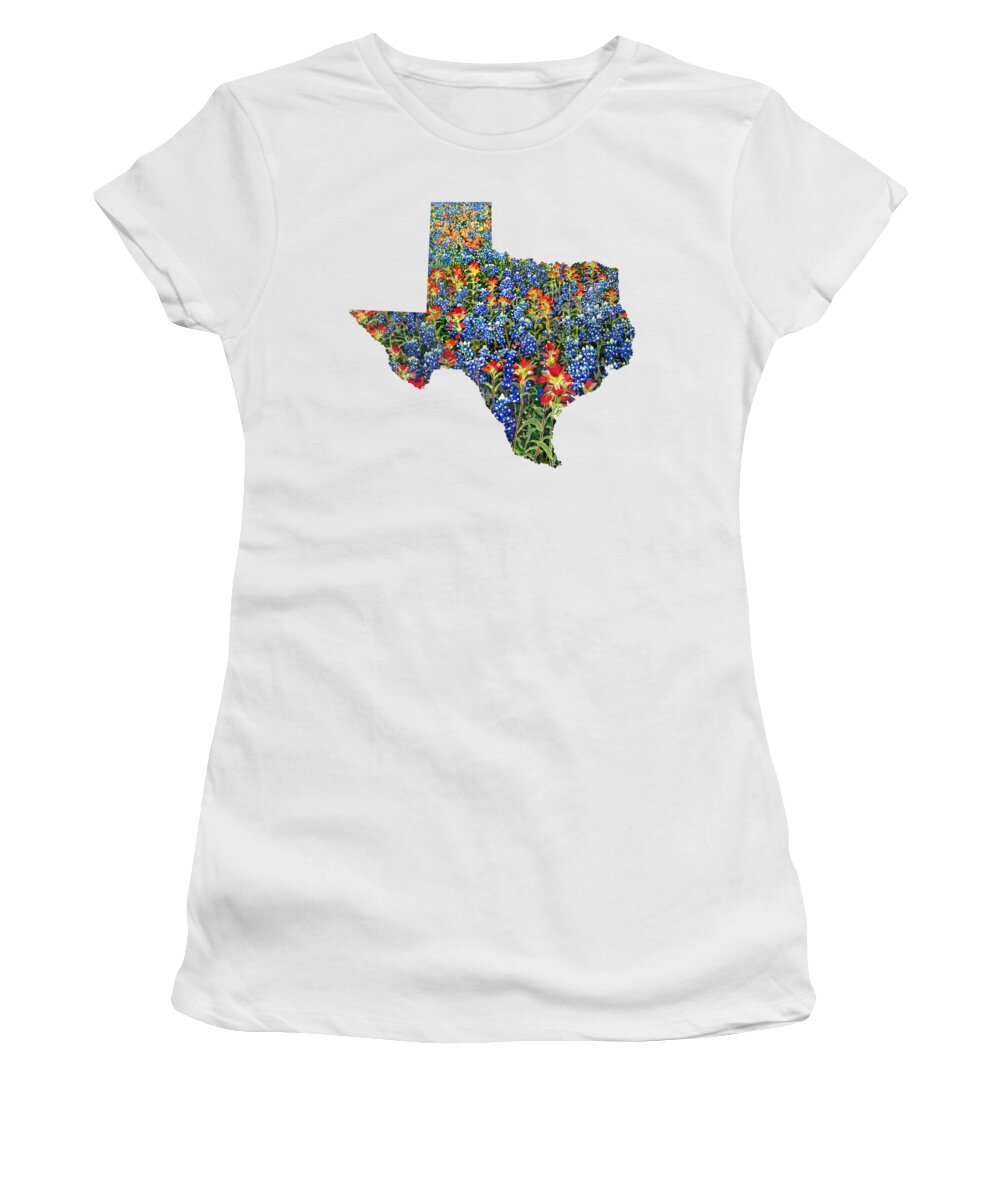 Wild Flower Women's T-Shirt featuring the painting Spring Bliss Texas Map by Hailey E Herrera